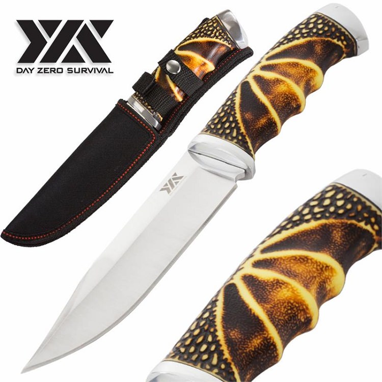 11" Day Zero Survival Outdoor Fixed Blade Hunting Knife With Sheath - Tophatter's Army Products & Self Defense Collectible Weapons - Tophatter Daily Deals